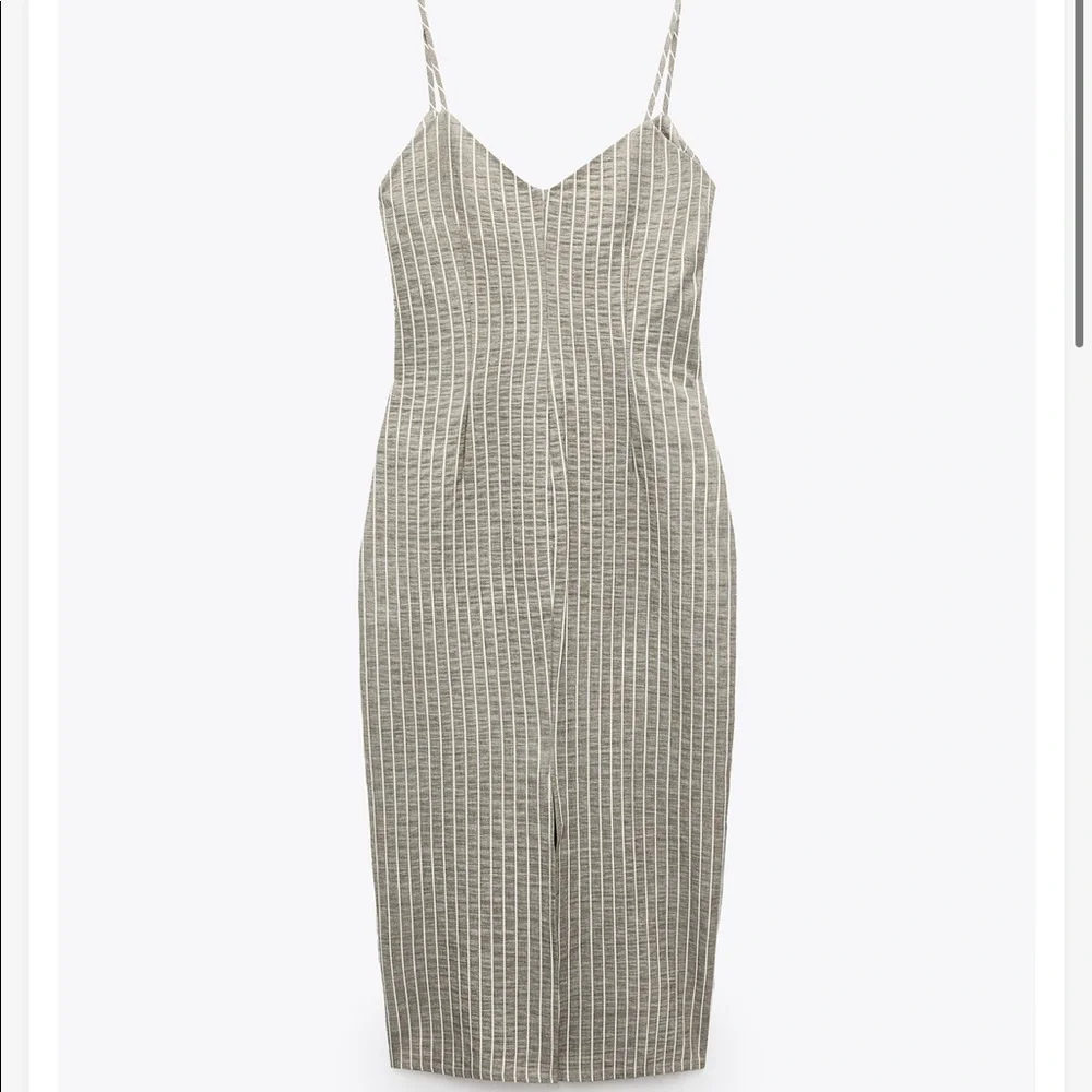 Zara striped tan and white cotton midi dress NWT - Picture 4 of 10